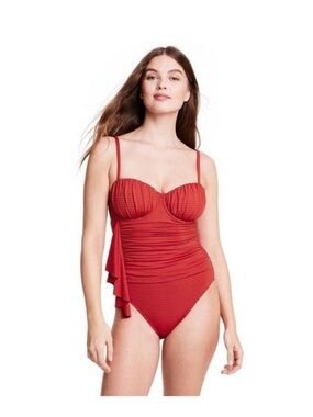 RHODE Red Ruched One-Piece Bodysuit with Draped Side Size Large
